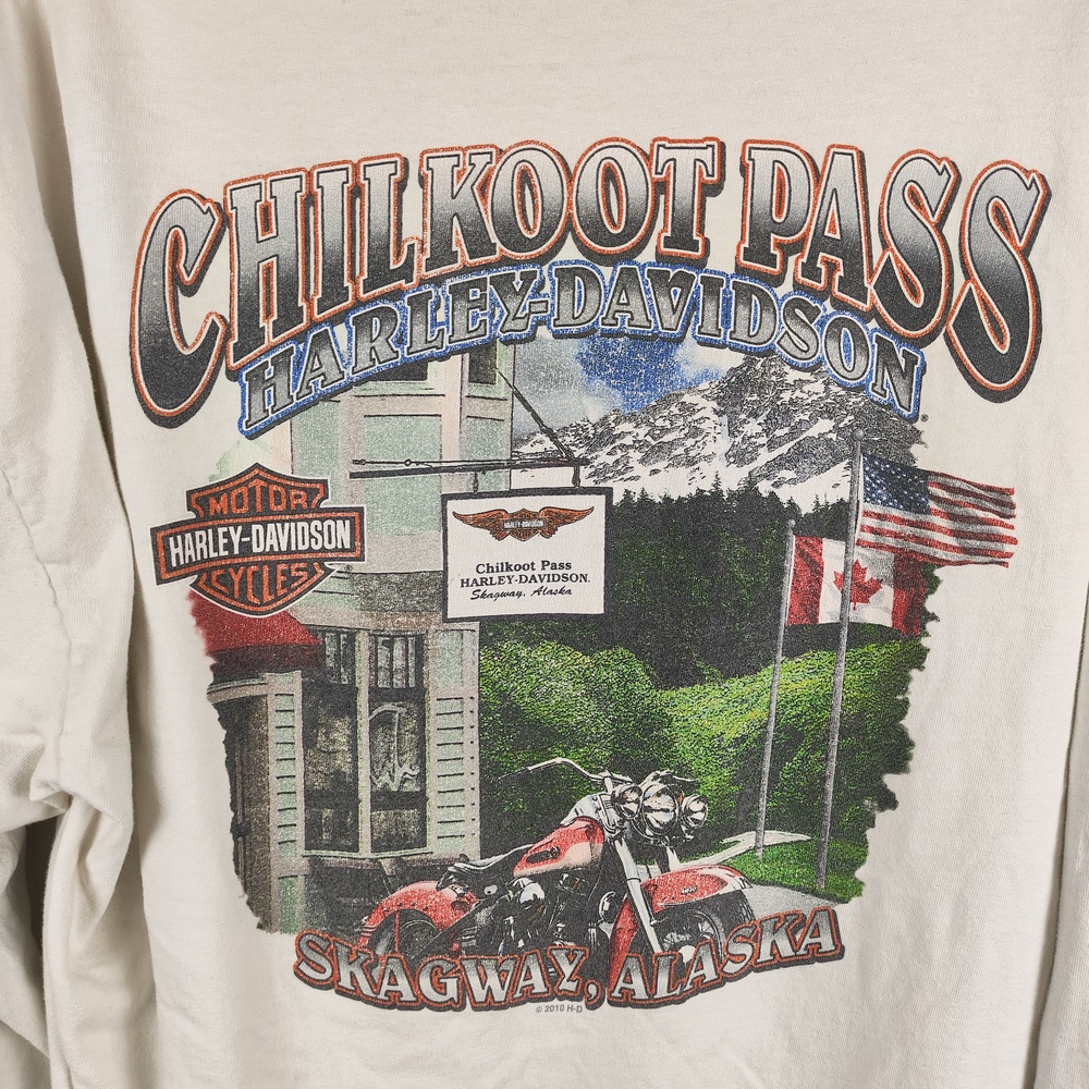 Harley-Davidson Shirt Mens Large White Long Sleeve Chilkoot Pass Skagway Alaska - Picture 12 of 13